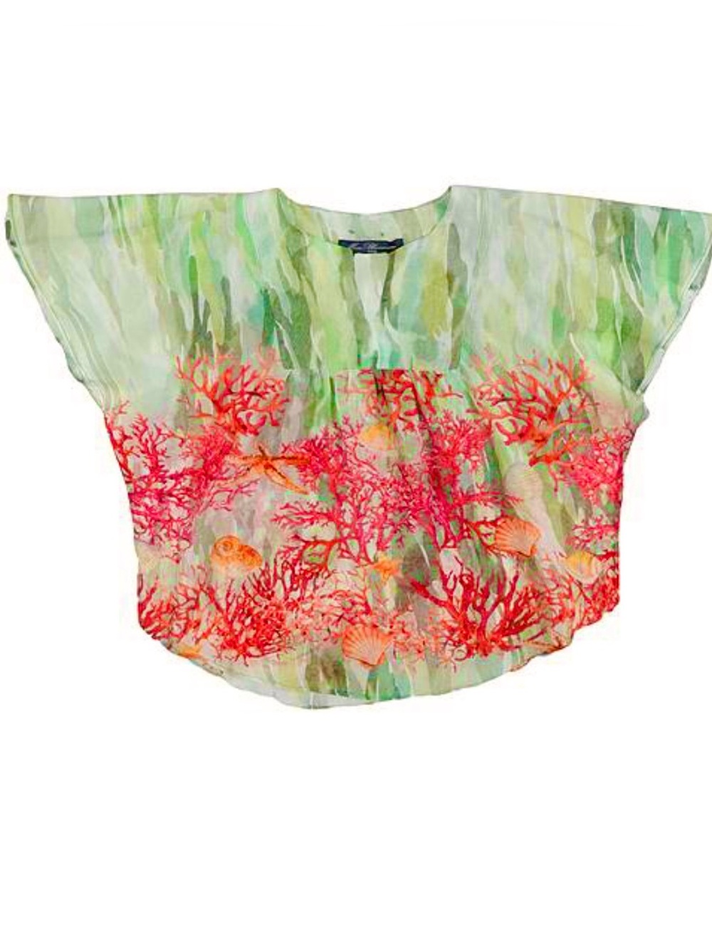 Miss Blumarine Green Top with Coral Reef Print 4T